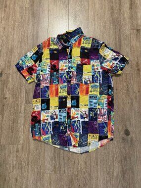 Disney Shirt Mens M All Over Print Soul Movie Jazz Music Colorful Button Up